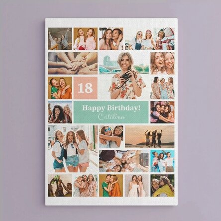 Gepersonaliseerd canvasdoek met 21 foto’s en tekst - Collage