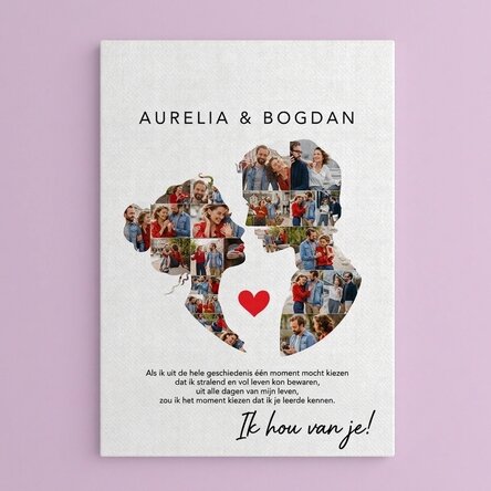 Gepersonaliseerd canvasdoek met 26 foto’s en tekst voor een stel – Onze liefde