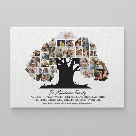 Gepersonaliseerd canvasdoek in liggend formaat met foto's en tekst - Onze familie