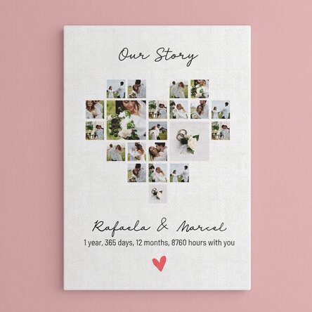 Gepersonaliseerd canvasdoek met tekst en 21 foto's - Ons verhaal