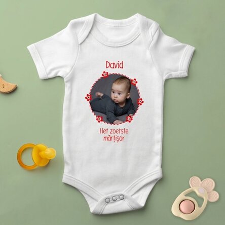 Kinderbodysuit, gepersonaliseerd met een foto en tekst