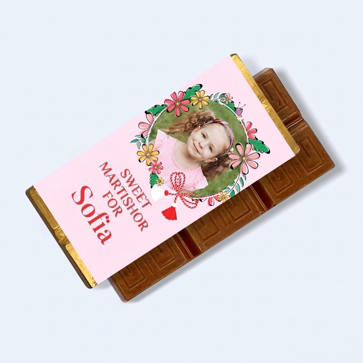 Gepersonaliseerde mini-chocoladereep met boodschap en foto