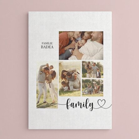 Gepersonaliseerd canvasdoek met tekst en 5 foto's - Our family