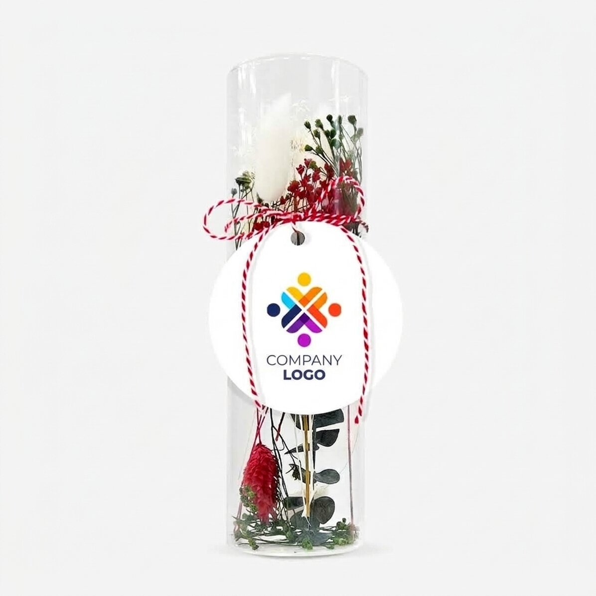 Martisor-sieraad van glas met geconserveerde bloemen, gepersonaliseerd met logo