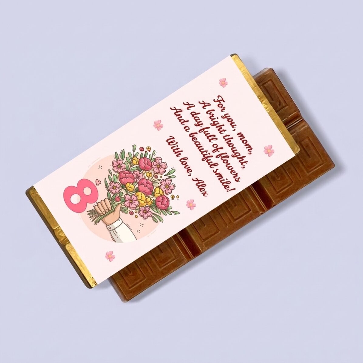 Gepersonaliseerde mini-chocoladereep met boodschap - Boeket bloemen