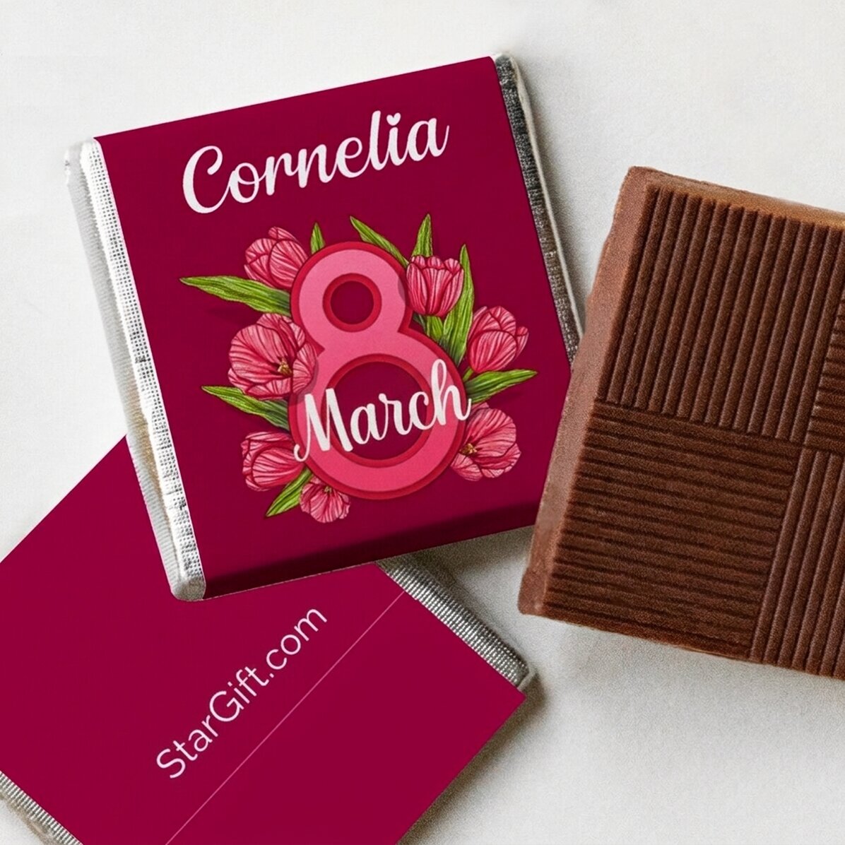 Gepersonaliseerde mini-chocolade met tekst - 8 maart