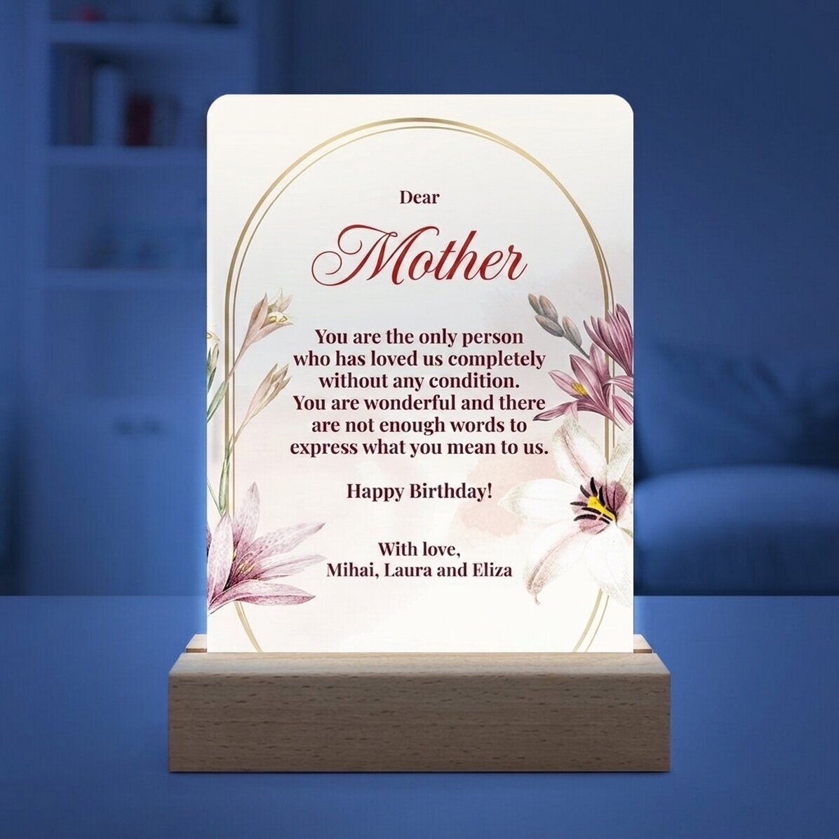 LED-nachtlampje met gepersonaliseerde boodschap voor mama