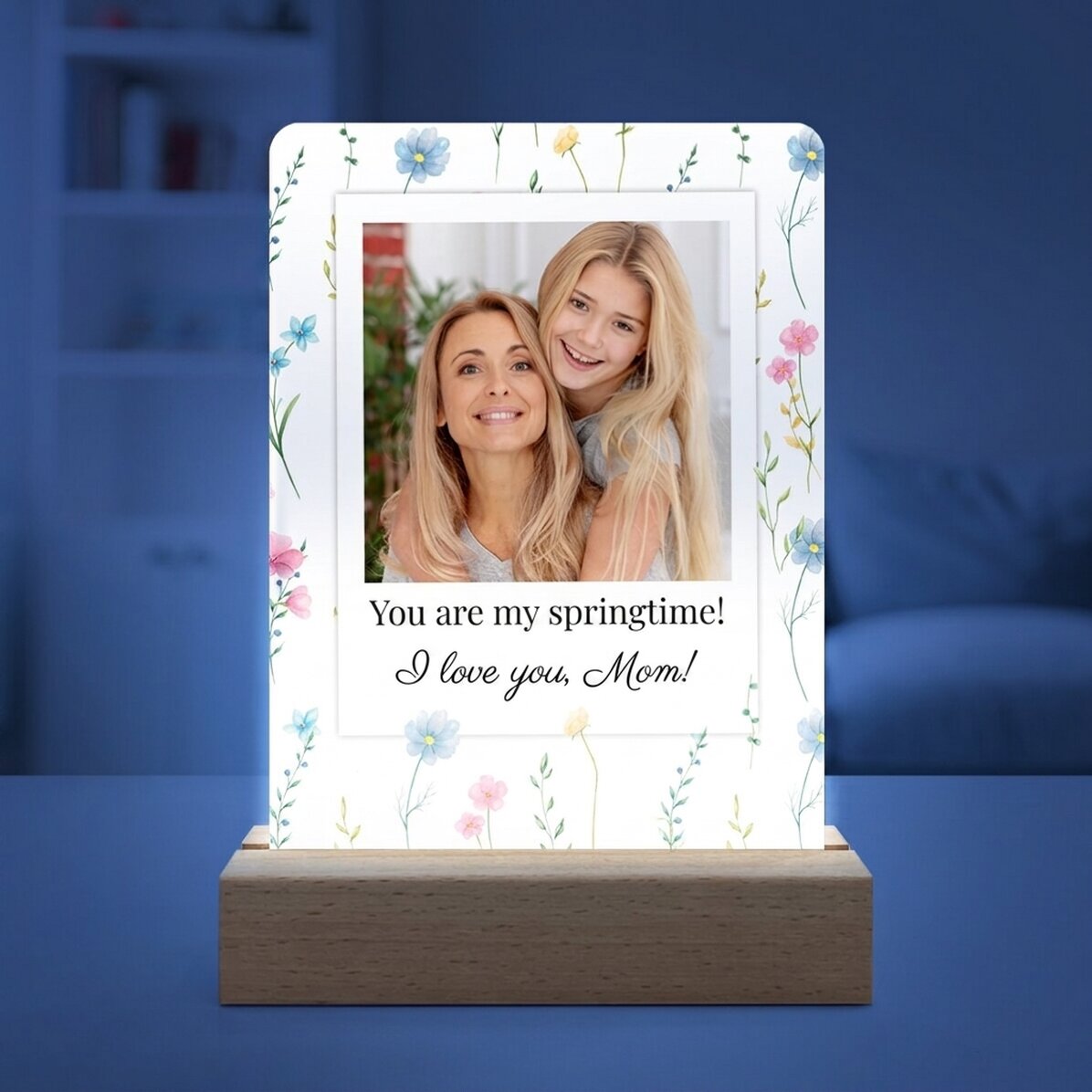 Gepersonaliseerde LED-nachtlamp met een foto en een boodschap - Floral