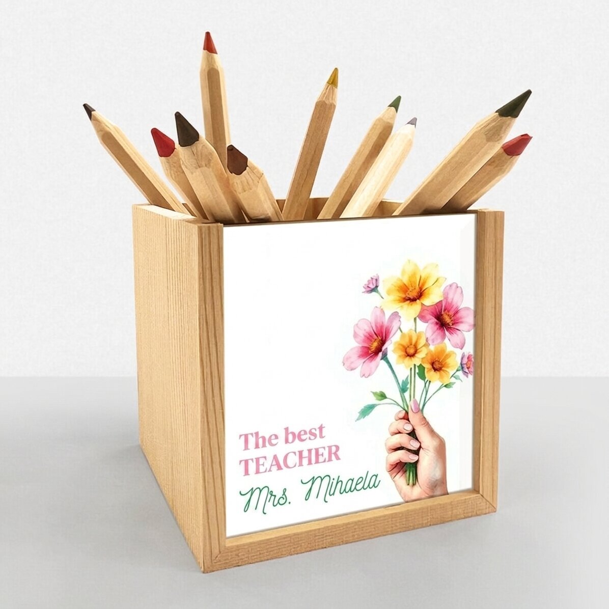 Gepersonaliseerde potloodhouder met tekst - Bloemen voor jou