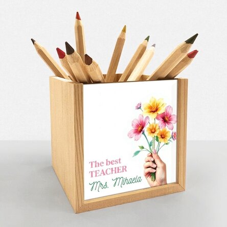 Gepersonaliseerde potloodhouder met tekst - Bloemen voor jou