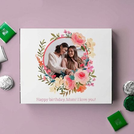 Personalised box of sweets with text and photo - Flowers