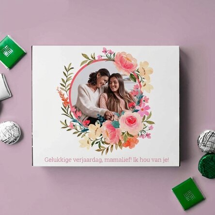 Gepersonaliseerde bonbondoos met tekst en foto - Bloemen