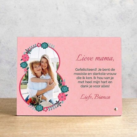 Gepersonaliseerde fotolijst voor op het bureau met foto en boodschap - 8 maart