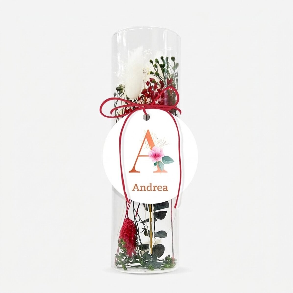 Glasornament met geconserveerde bloemen, gepersonaliseerd met tekst - Floral