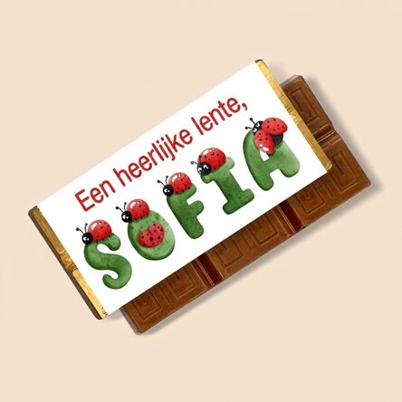 Mini-chocoladetabletje, gepersonaliseerd met een boodschap en naam – Lieveheersbeestjes