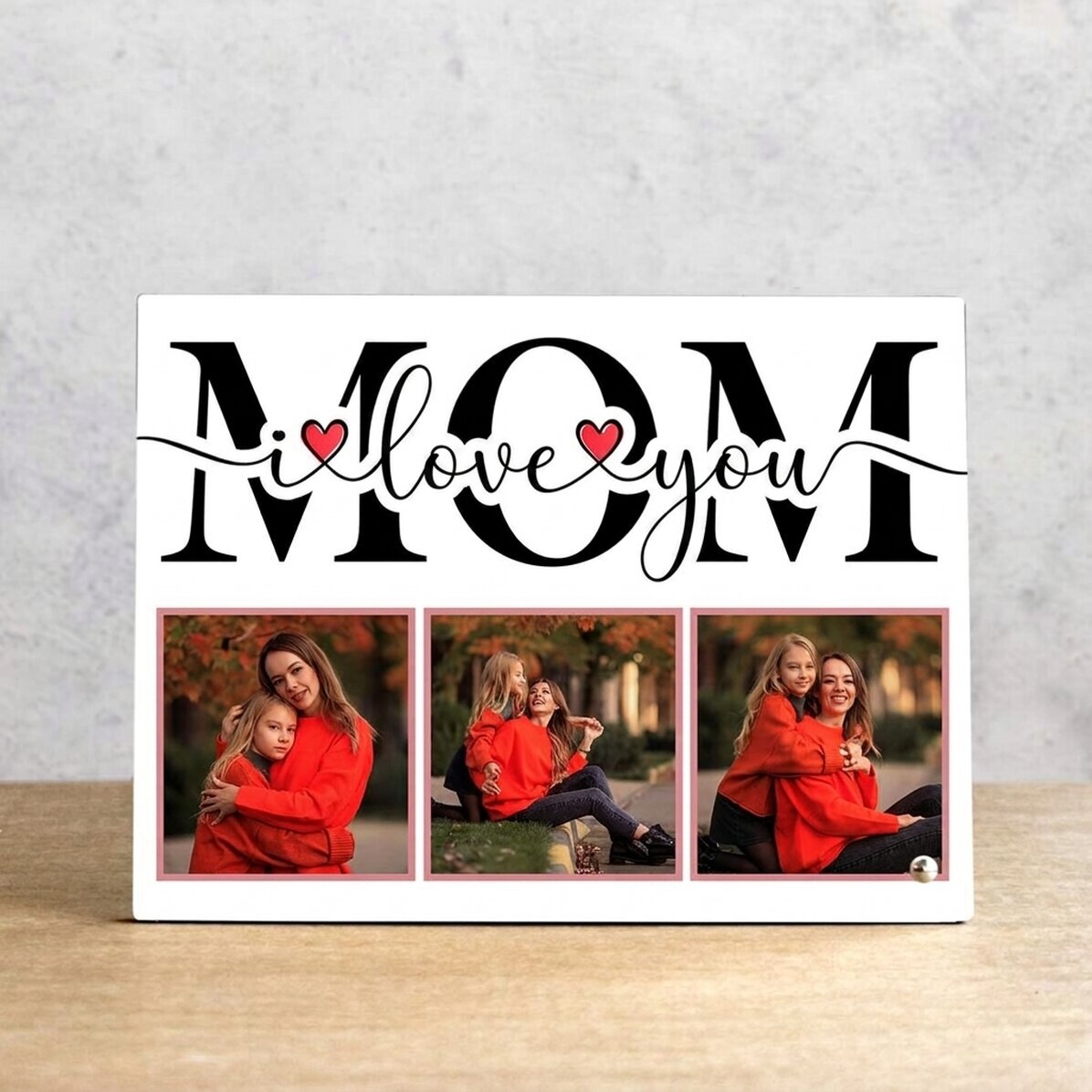 Gepersonaliseerde fotolijst voor op het bureau met 3 foto