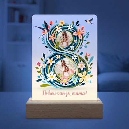 Gepersonaliseerde LED-nachtlampje met 2 foto's en tekst - 8 floral