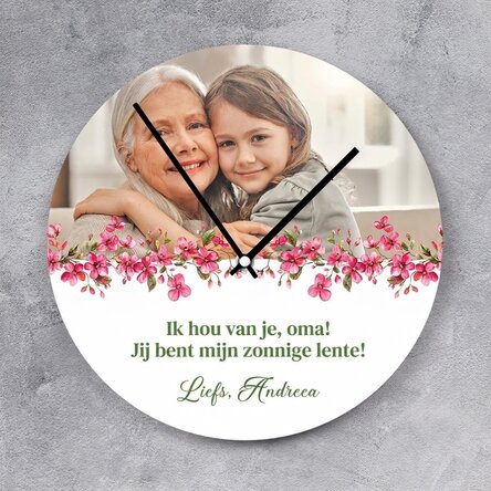 Gepersonaliseerd horloge met een foto en een boodschap - Floral