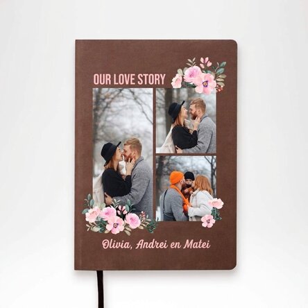 Gepersonaliseerde agenda met 3 foto's en een boodschap - Our love story