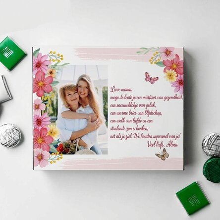 Gepersonaliseerde bonbondoos met een foto en een boodschap - Lente