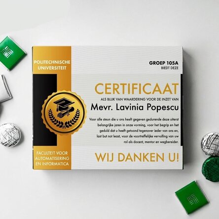 Gepersonaliseerd bonbondoosje met boodschap - Certificaat voor de leraar