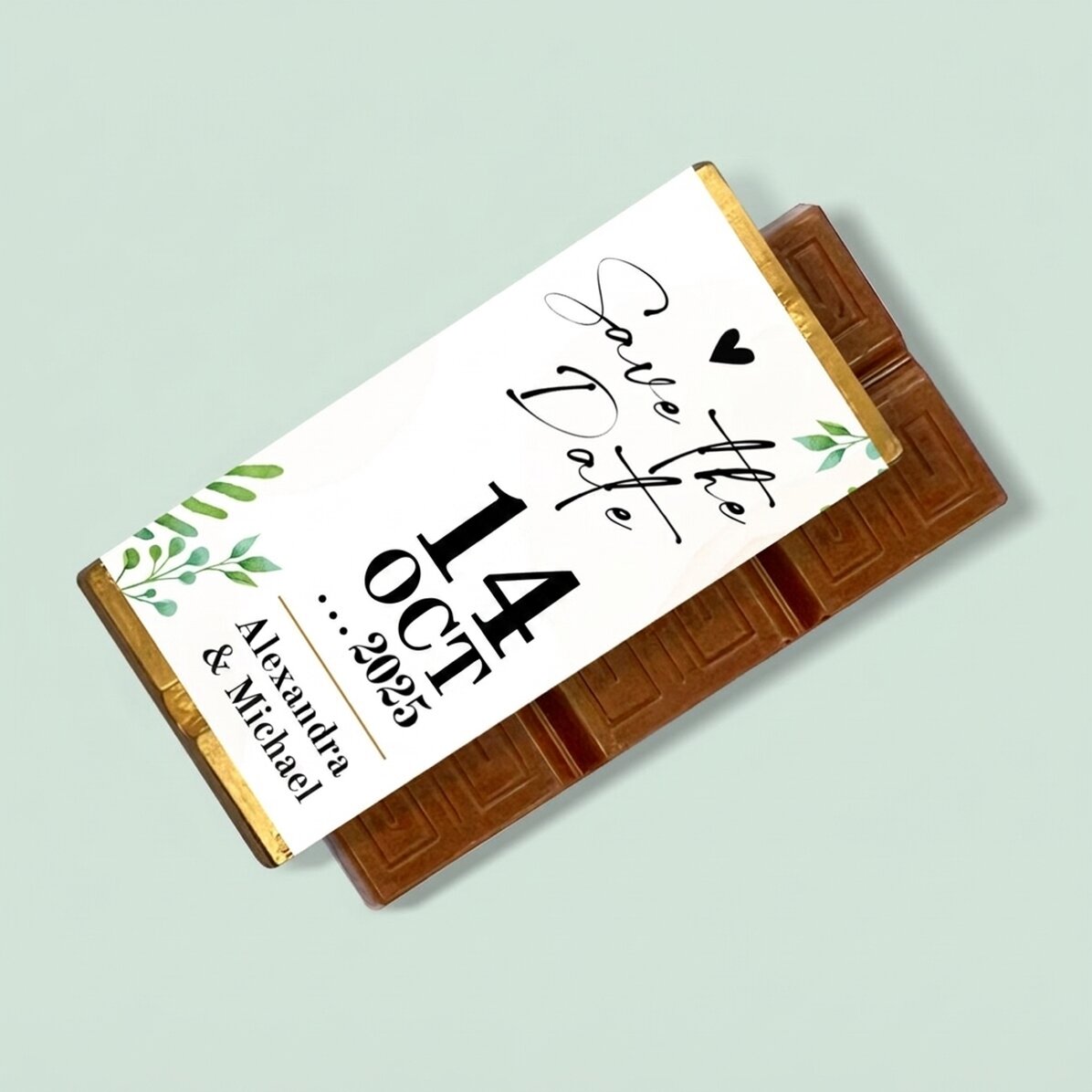 Gepersonaliseerde mini-chocoladereep met boodschap - Save the date
