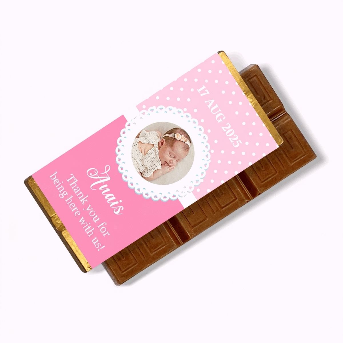 Gepersonaliseerde mini-chocoladereep met foto en tekst - Doopgeschenk
