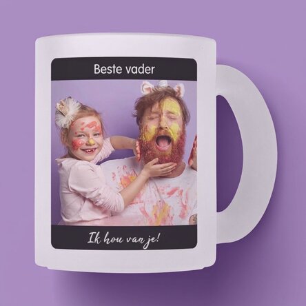 Gepersonaliseerde matte glazen mok met tekst en foto - Mijn held