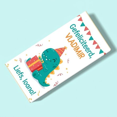 Chocolade met gepersonaliseerde tekst - Happy Dino