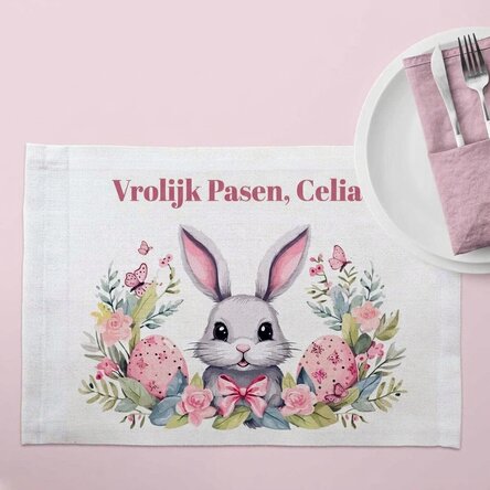 Gepersonaliseerde bordhouder met tekst - Paashaas