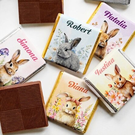 Set van 5 gepersonaliseerde minichocolade met tekst - Paashazen