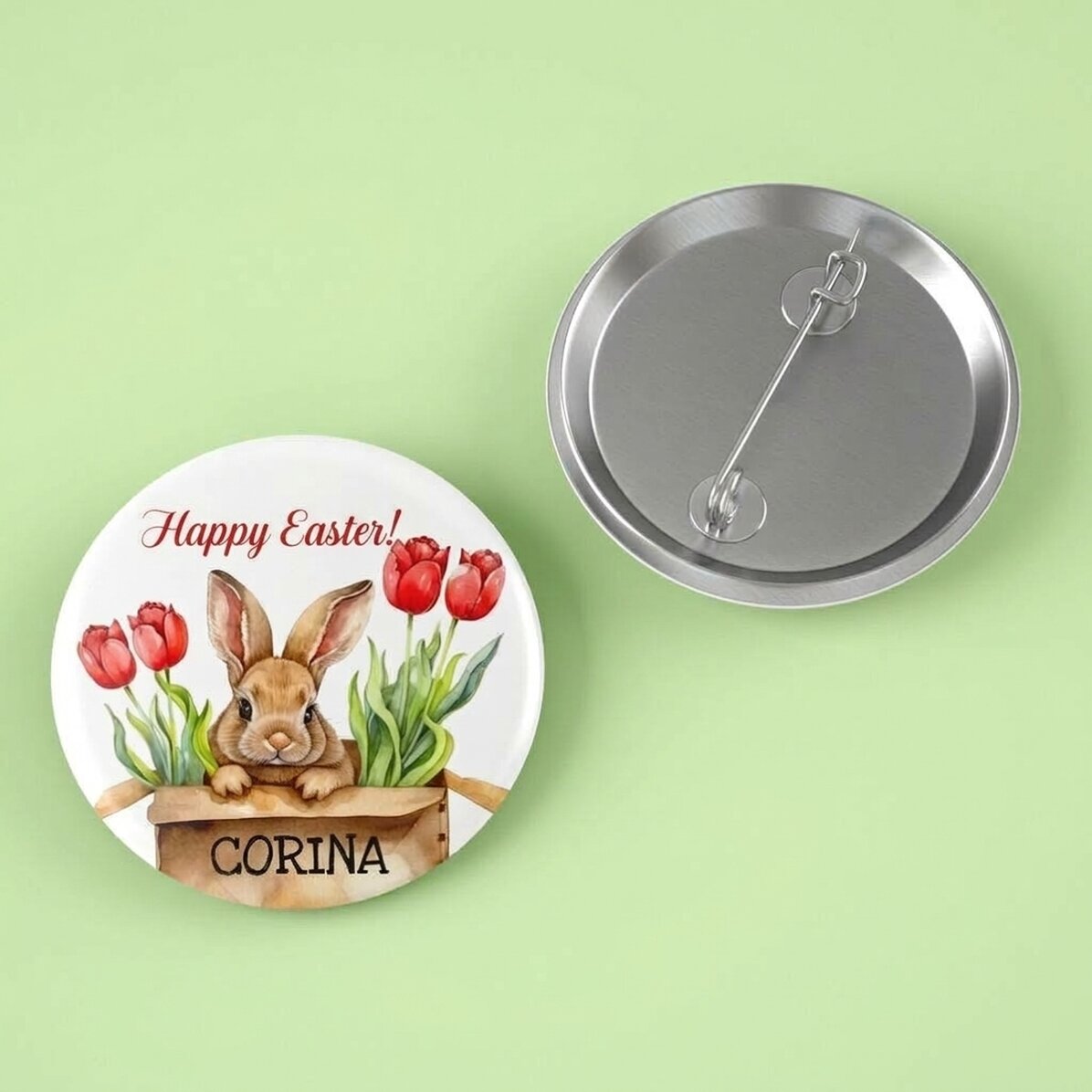 Gepersonaliseerde button met paasboodschap - Schattig konijntje