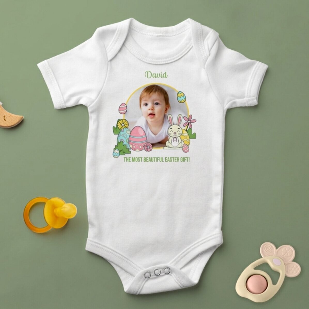 Gepersonaliseerd kinderbody met een foto en tekst - Pasen