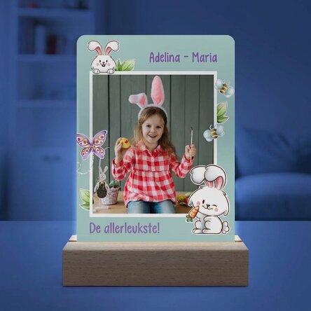 Gepersonaliseerde LED-nachtlampje met een foto en tekst - Konijntje