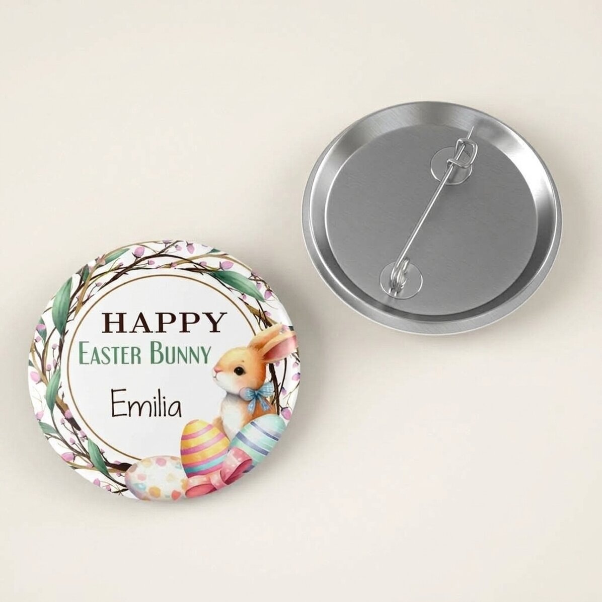 Gepersonaliseerde button met paasboodschap - Happy bunny