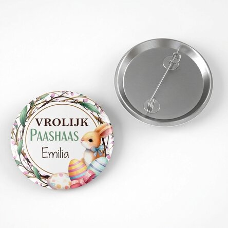 Gepersonaliseerde button met paasboodschap - Happy bunny