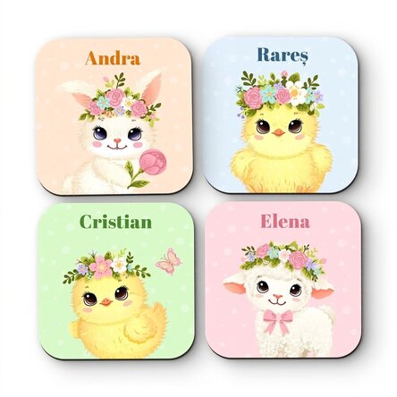 Set van 4 gepersonaliseerde onderzetters met tekst - Animalute