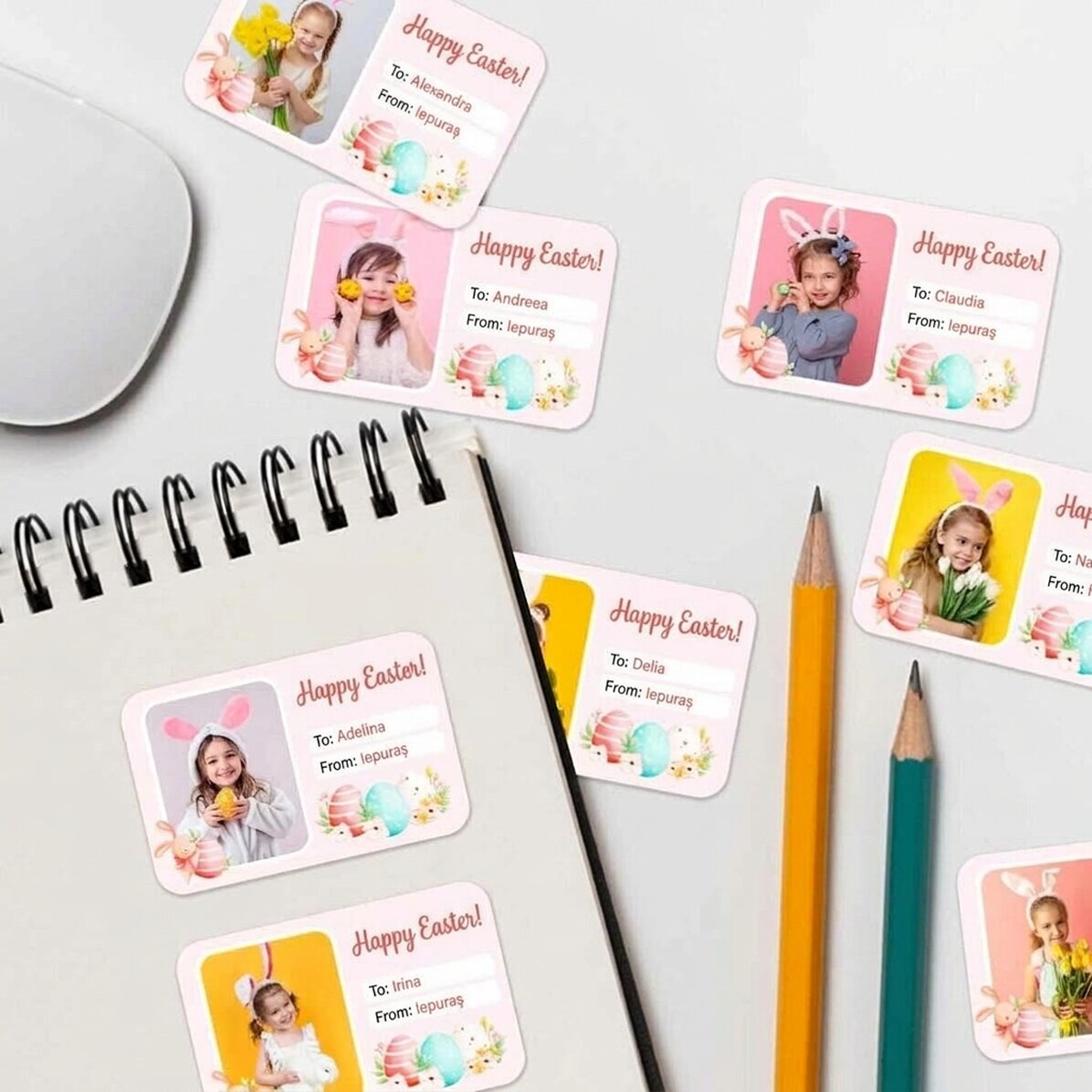 Set van 8 stickers (zelfklevende etiketten) met foto