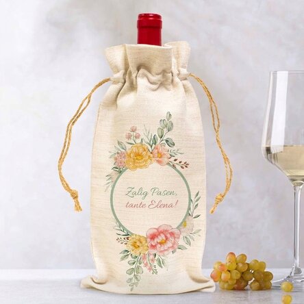 Gepersonaliseerd zakje voor een fles wijn met een boodschap - Bloemen