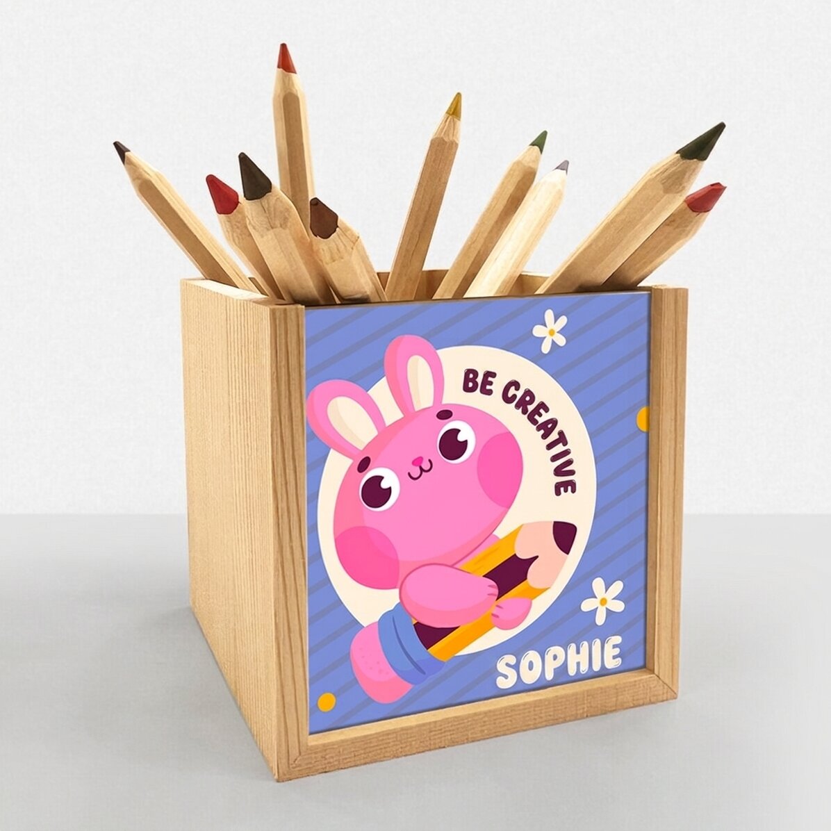 Gepersonaliseerde potloodhouder met boodschap - Creative bunny