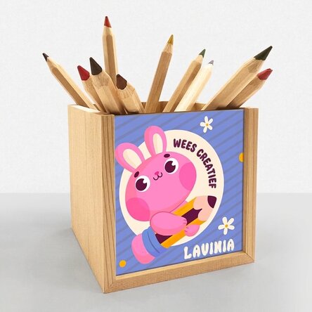 Gepersonaliseerde potloodhouder met boodschap - Creative bunny