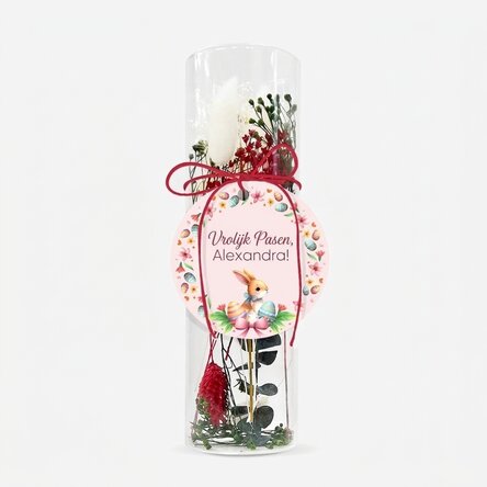Glasornament met geconserveerde bloemen, gepersonaliseerd met tekst - Paashaas