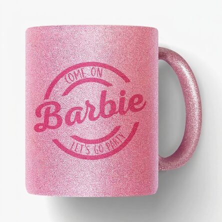 Mok met glitter, gepersonaliseerd met naam - Barbie