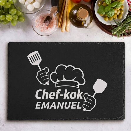Op maat gemaakte leisteenplaat met gegraveerde tekst - Chef Puternic