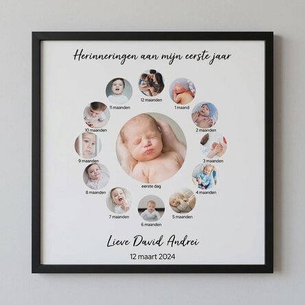 Gepersonaliseerd schilderij met 13 foto's en tekst - Een jaar vol geluk