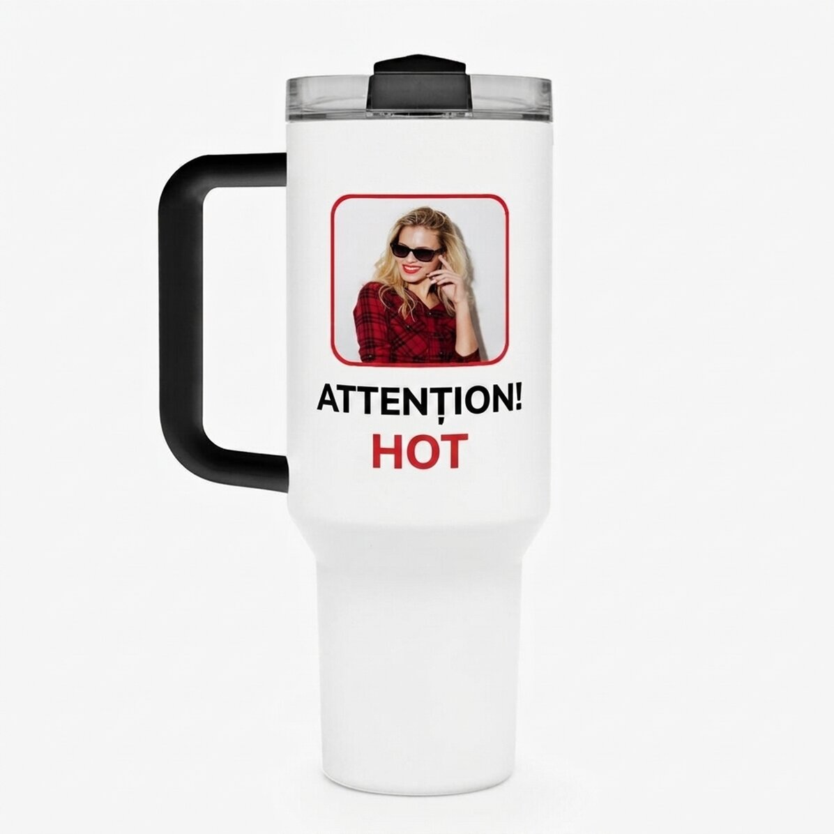 Thermosbeker met handvat en rietje, gepersonaliseerd met een foto en tekst - Fierbinte
