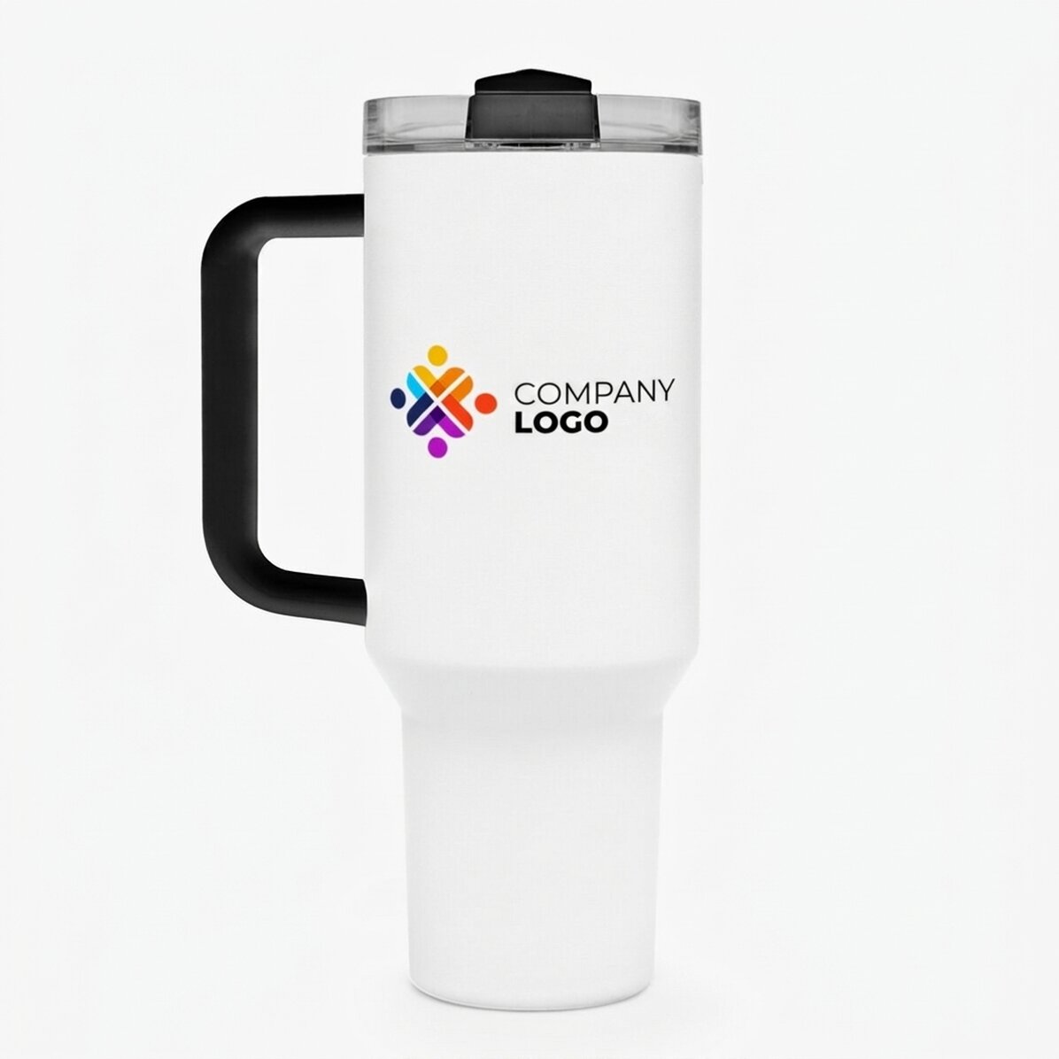 Thermosfles met handvat en rietje, gepersonaliseerd met logo