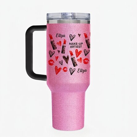 Thermosfles met handvat en rietje, gepersonaliseerd met een boodschap - Make-up artist