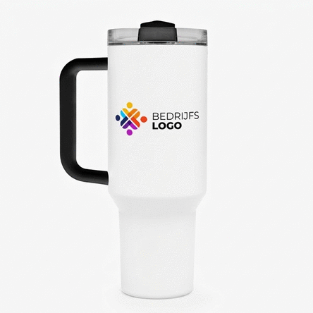 Thermosfles met handvat en rietje, gepersonaliseerd met logo en naam