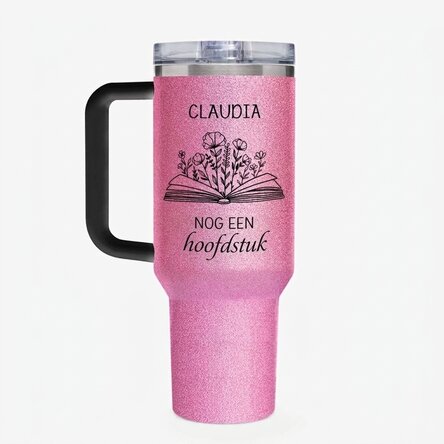 Thermosfles met handvat en rietje, gepersonaliseerd met een boodschap - Just one more chapter